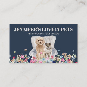 Navy Blue Grey Cat Dog Pet Business Card