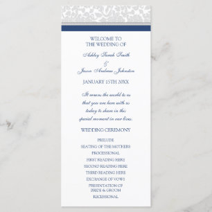 Navy Blue Grey Damask Wedding Program