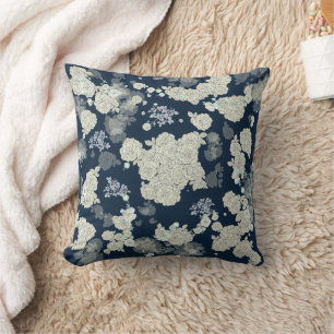 Navy Blue Grey Floral Pattern Pillow