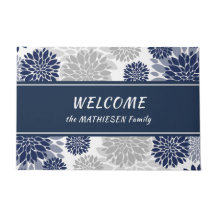 Navy Blue Grey Flower Graphic Pattern