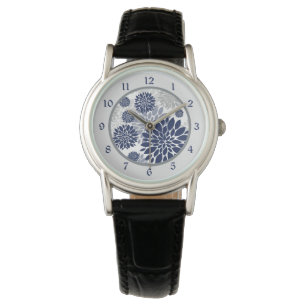 Navy Blue Grey Flower Watch