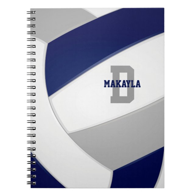 navy blue grey girls boys volleyball  notebook (Front)