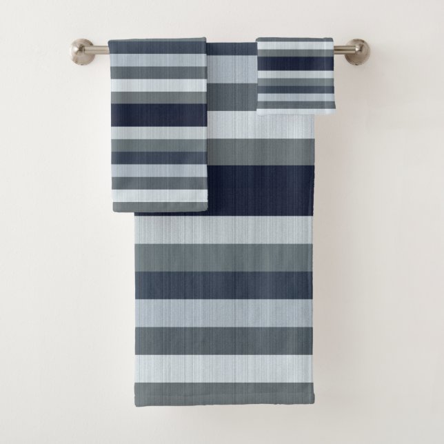Navy Blue Grey Grey Stripes  Bath Towel Set (Insitu)