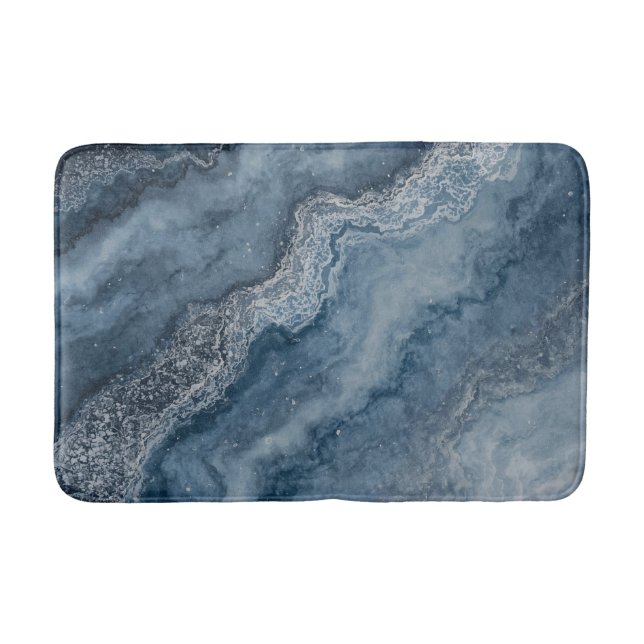 Navy Blue Grey Light Blue White Contemporary Bath Mat (Front)