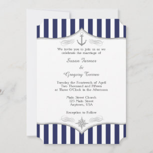 Navy Blue Grey Nautical Wedding Invitation