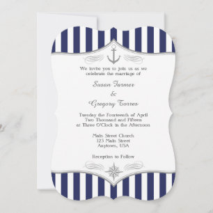 Navy Blue Grey Nautical Wedding Invitation