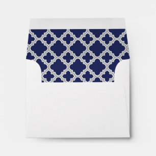 Navy Blue Grey Quatrefoil Pattern Lined Envelopes