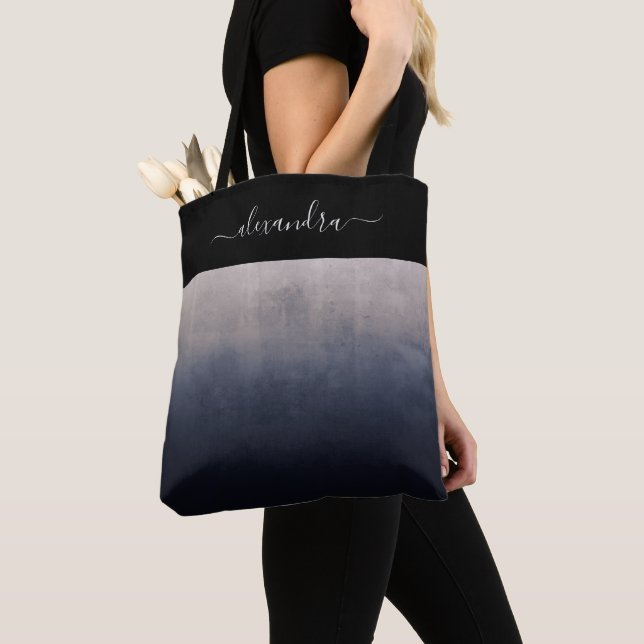 Navy Blue Grey rustic ombre chic personalised Tote Bag (Close Up)