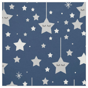 Navy Blue Grey Stars Boy Nursery Fabric