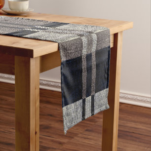 Navy Blue & Grey Stripe Box Pattern Table Runner
