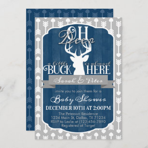 Navy Blue Grey Tribal Deer Baby Shower Invitation