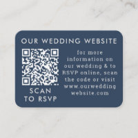 Navy Blue Grey Wedding QR Code Enclosure Card