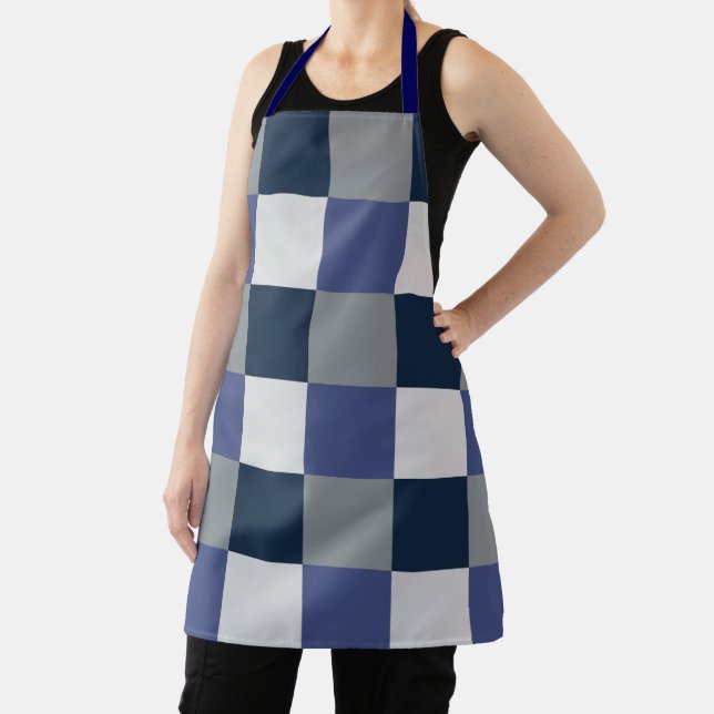 Navy Blue Grey White Chequerboard  Apron (Insitu)