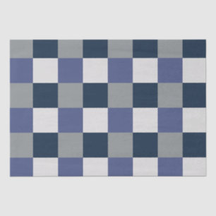 Navy Blue Grey White Chequerboard Checkers Tissue Paper