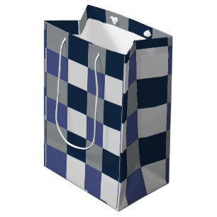 Navy Blue Grey White Chequerboard Medium Gift Bag