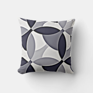 Navy Blue Grey & White Geo-Abstract Pillow