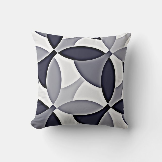Navy Blue Grey & White Geo-Abstract Pillow (Front)