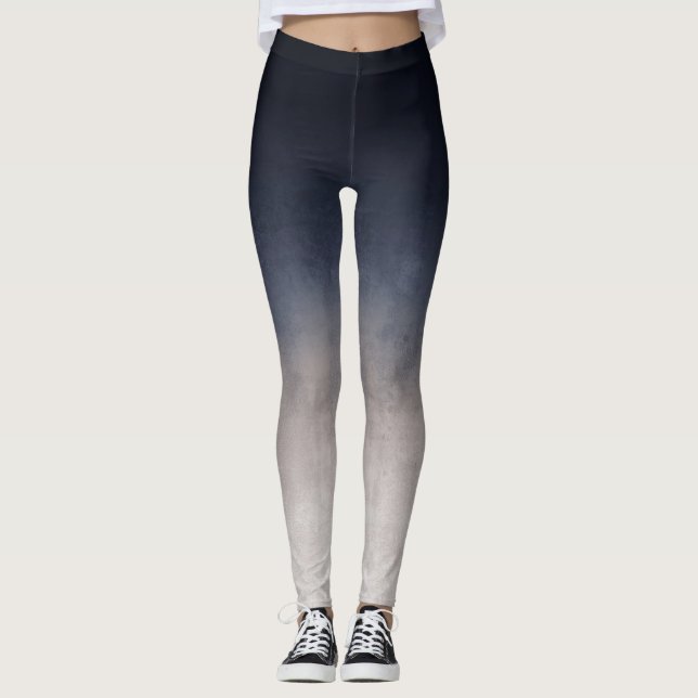 Navy Blue Grey White gradient rustic ombre Leggings (Front)