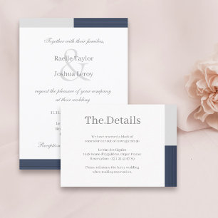Navy Blue Grey White Stripes Wedding Hotel Detail Enclosure Card