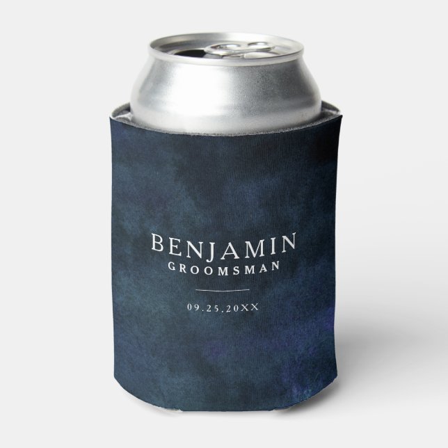 Navy Blue Groomsman Custom Wedding Can Cooler (Can Front)