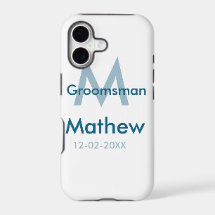 Navy blue groomsman name letter date masculine per