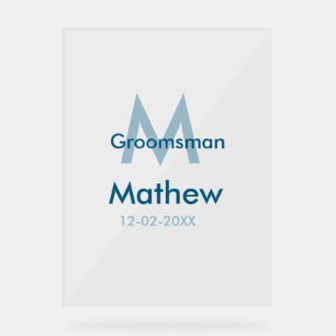 Navy blue groomsman name letter date masculine per acrylic sign