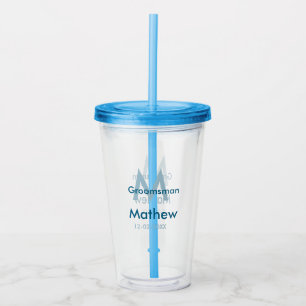 Navy blue groomsman name letter date masculine per acrylic tumbler