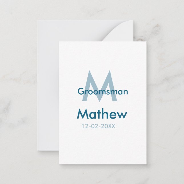Navy blue groomsman name letter date masculine per card (Front)