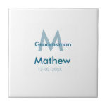 Navy blue groomsman name letter date masculine per ceramic tile<br><div class="desc">design</div>