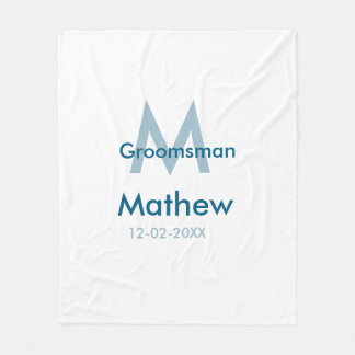 Navy blue groomsman name letter date masculine per fleece blanket
