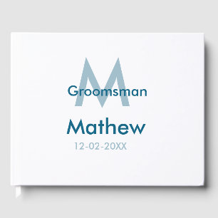 Navy blue groomsman name letter date masculine per guest book