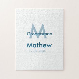 Navy blue groomsman name letter date masculine per jigsaw puzzle
