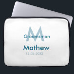 Navy blue groomsman name letter date masculine per laptop sleeve<br><div class="desc">design</div>