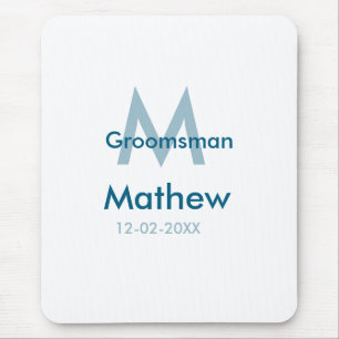 Navy blue groomsman name letter date masculine per mouse pad
