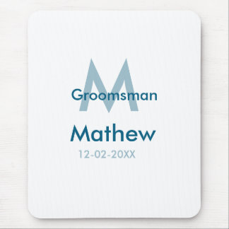 Navy blue groomsman name letter date masculine per mouse pad