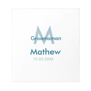 Navy blue groomsman name letter date masculine per notepad