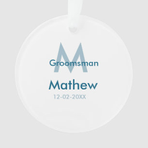 Navy blue groomsman name letter date masculine per ornament