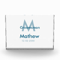 Navy blue groomsman name letter date masculine per