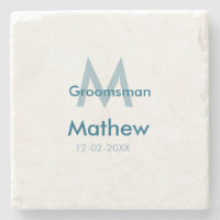 Navy blue groomsman name letter date masculine per