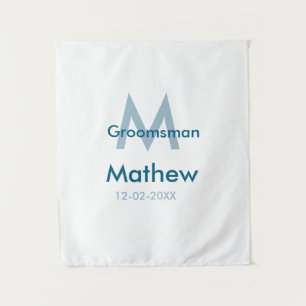 Navy blue groomsman name letter date masculine per tapestry