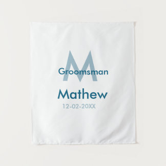 Navy blue groomsman name letter date masculine per tapestry