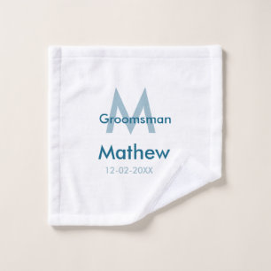 Navy blue groomsman name letter date masculine per wash cloth