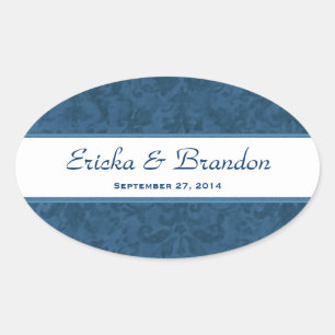Navy Blue Grunge Damask Oval Sticker