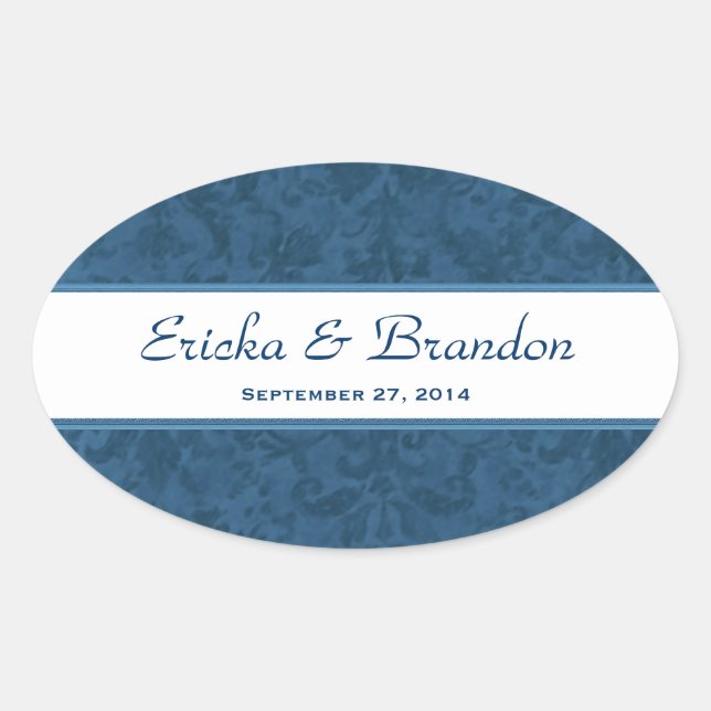 Navy Blue Grunge Damask Oval Sticker (Front)
