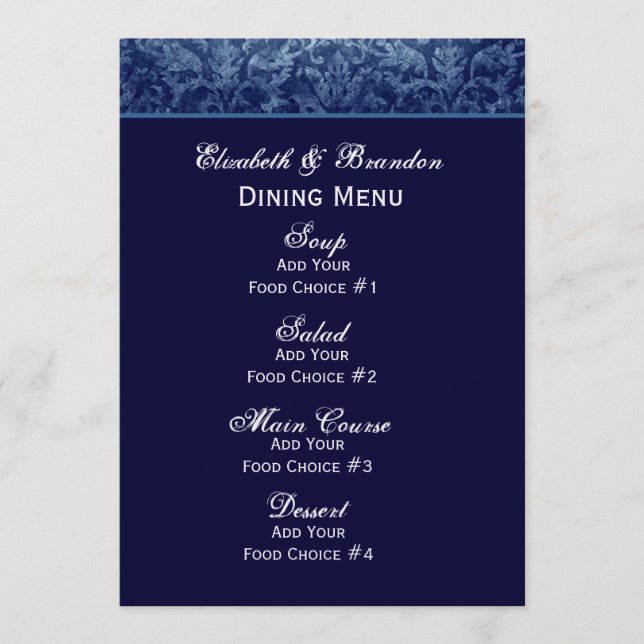 Navy Blue Grunge Wedding Menu (Front)