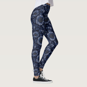 Navy Blue Gym Wear Anemones Petal Women's Leggings