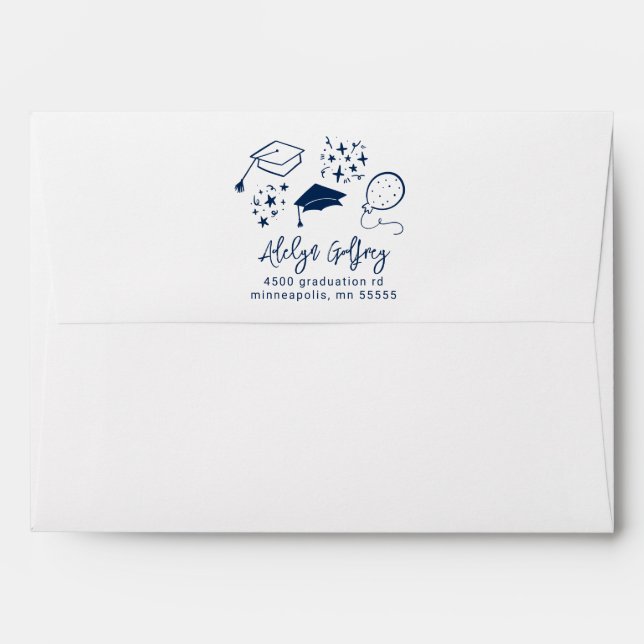 Navy Blue Hand Drawn Graduation Icons  Envelope (Back (Top Flap))