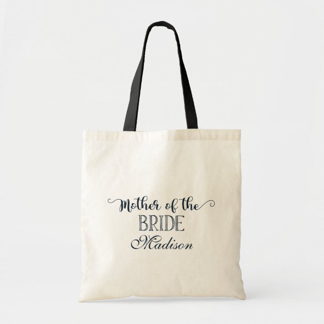 Navy Blue Hand Lettered Mother of the Bride Tote Bag (Front)