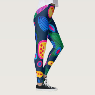 Navy blue hand-painted boho pattern leggings