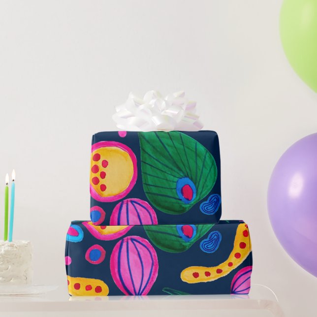 Navy blue hand-painted boho pattern wrapping paper (Party Gifts)